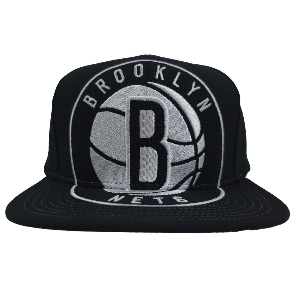 Brooklyn Nets Mitchell & Ness Snapback Hat Cap Embroidery Logo Black NWT